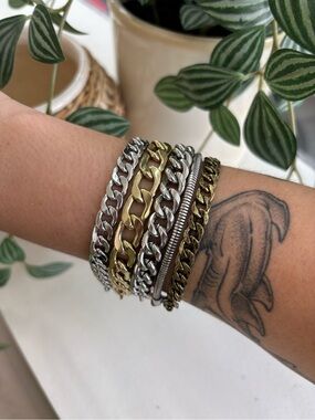 Jenny Bird Austin Cuff Mixed Metal Layered Chain Bracelet in Gold & Silver